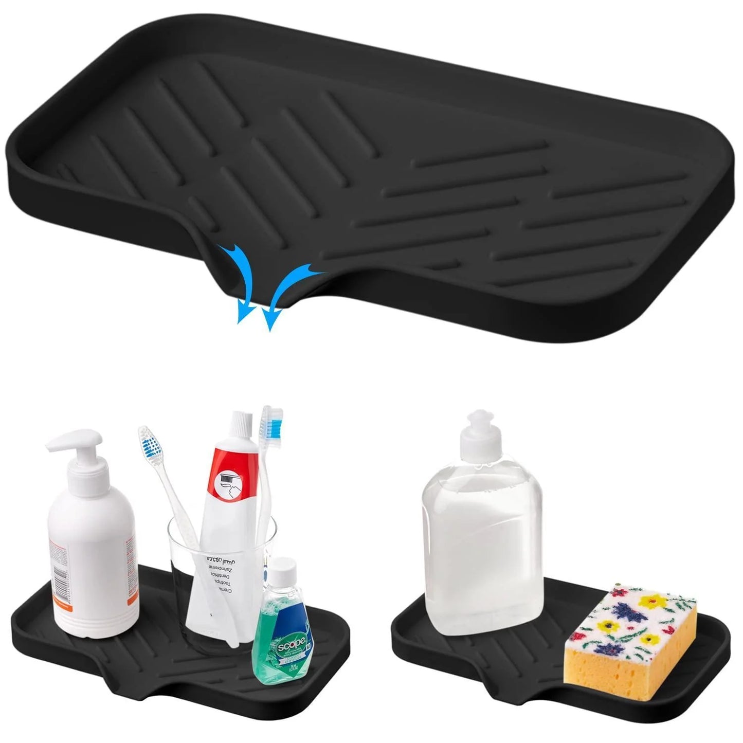 Black Silicone Sink Tray for Dish Sponge Holder Sink Organizer Soap Holder 1 Pc